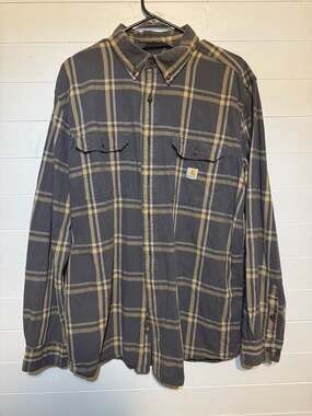 Carhartt 105433 Loose Fit Midweight Chambray Plaid Long Sleeve Shirt Large Tall